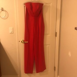 rachel roy red jumpsuit strapless